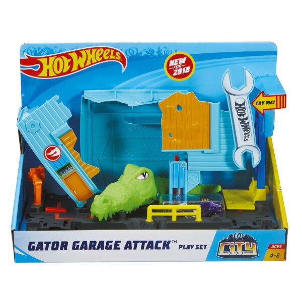 Mattel FNB06 Hot Wheels Kroko-Angriff Werkstatt-Set