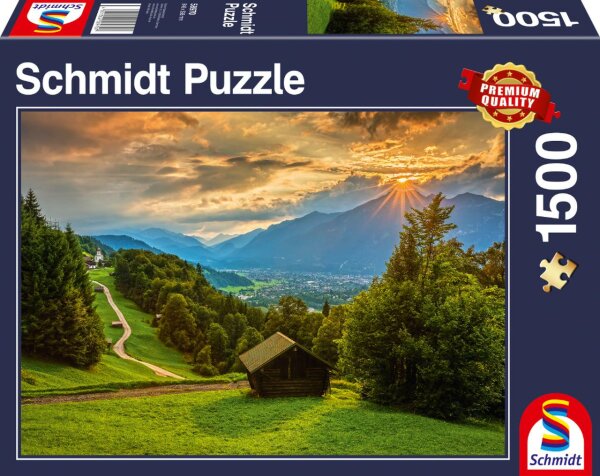 Schmidt 58970 Sonnenuntergang über dem Bergdorf Wamberg 1500 Teile Puzzle