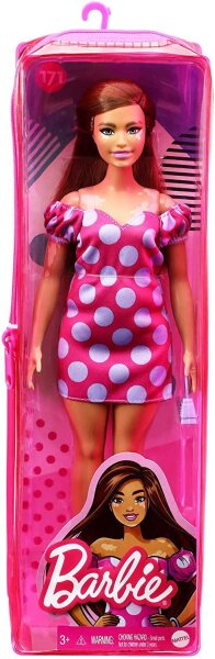 Mattel Barbie Fashionistas Puppe (Vitiligo) im schulterfreien Polka Dot Kleid