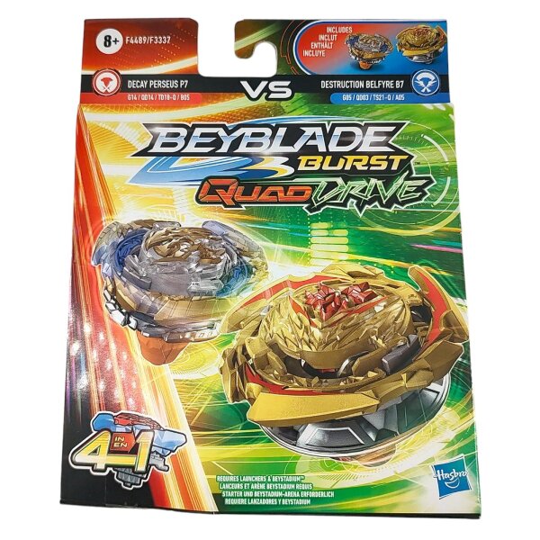 Beyblade F4489 Burst Quad Drive Decay Perseus P7 + Destruction Belfyre B7